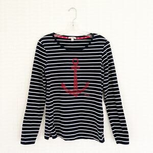 BARBOUR Frinton T-Shirt Nautical Maritime Striped Navy Anchor Long Sleeve Tshirt